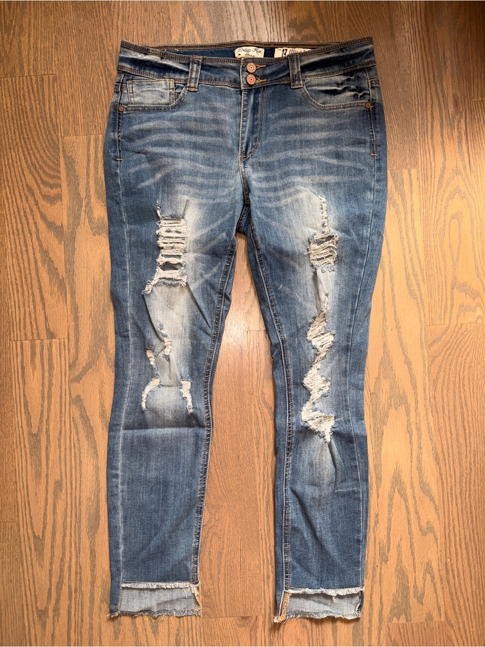 Distressed Blue Women's Ripped Jeans Raw Hem